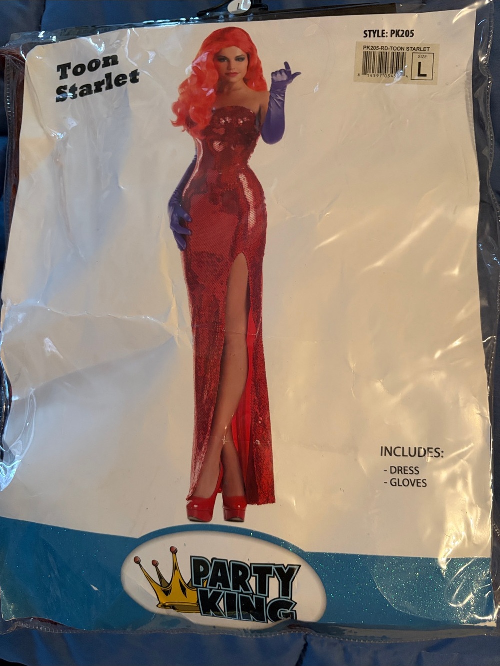 Red Sequin Toon Starlet Costume Dress with Gloves and wig - Large